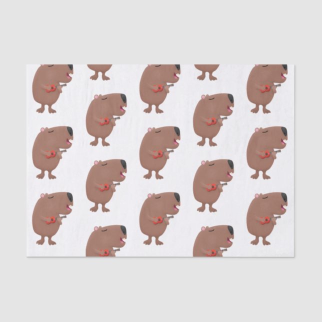 Cute singing capybara ukulele cartoon illustration tissue paper (Front)
