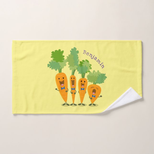 Cute singing carrot quartet cartoon illustration bath towel set (Hand Towel)