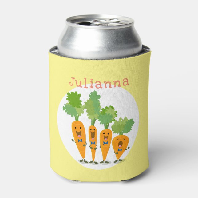 Cute singing carrot quartet cartoon illustration can cooler (Can Front)