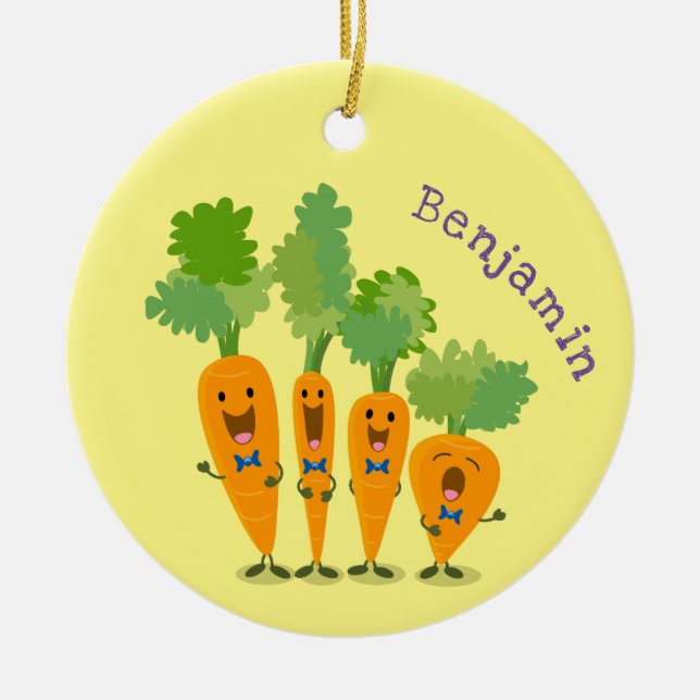 Cute singing carrot quartet cartoon illustration ceramic ornament (Front)