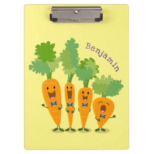 Cute singing carrot quartet cartoon illustration clipboard