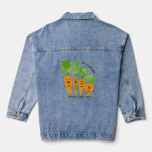 Cute singing carrot quartet cartoon illustration denim jacket