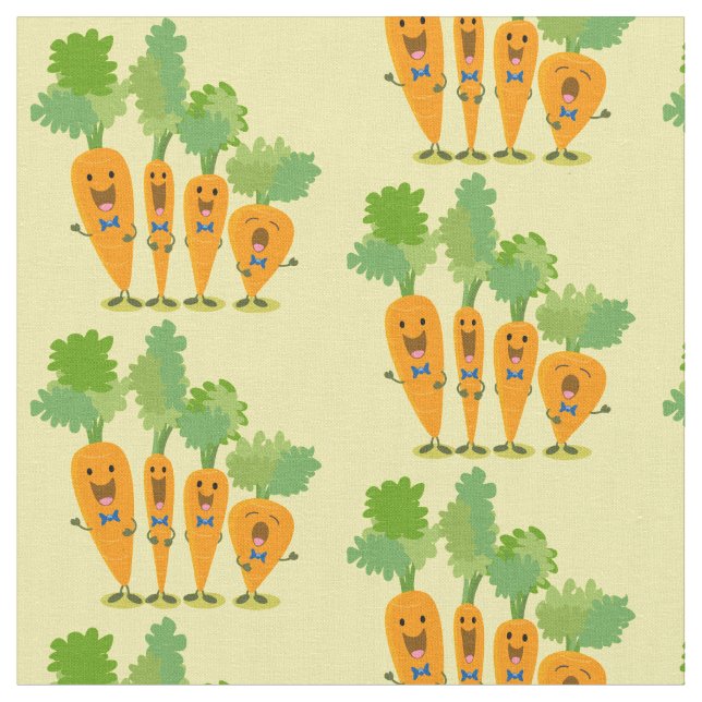 Cute singing carrot quartet cartoon illustration fabric (Close Up)