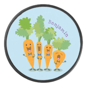 Cute singing carrot quartet cartoon illustration hockey puck