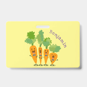Cute singing carrot quartet cartoon illustration ID badge