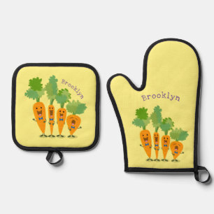 Cute singing carrot quartet cartoon illustration oven mitt & pot holder set