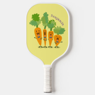 Cute singing carrot quartet cartoon illustration pickleball paddle
