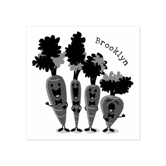 Cute singing carrot quartet cartoon illustration rubber stamp (Imprint)