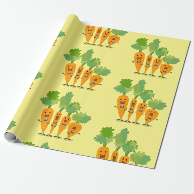 Cute singing carrot quartet cartoon illustration wrapping paper (Unrolled)