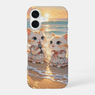 Cute Singing Cats at Sunset Beach iPhone Case