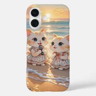Cute Singing Cats at Sunset Beach iPhone Case