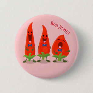 Cute singing chilli peppers cartoon illustration 6 cm round badge