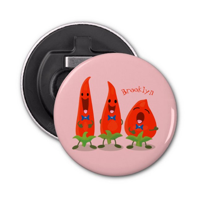 Cute singing chilli peppers cartoon illustration bottle opener (Front)