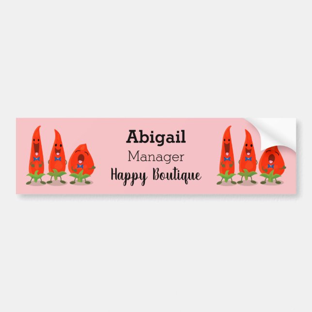 Cute singing chilli peppers cartoon illustration bumper sticker (Front)