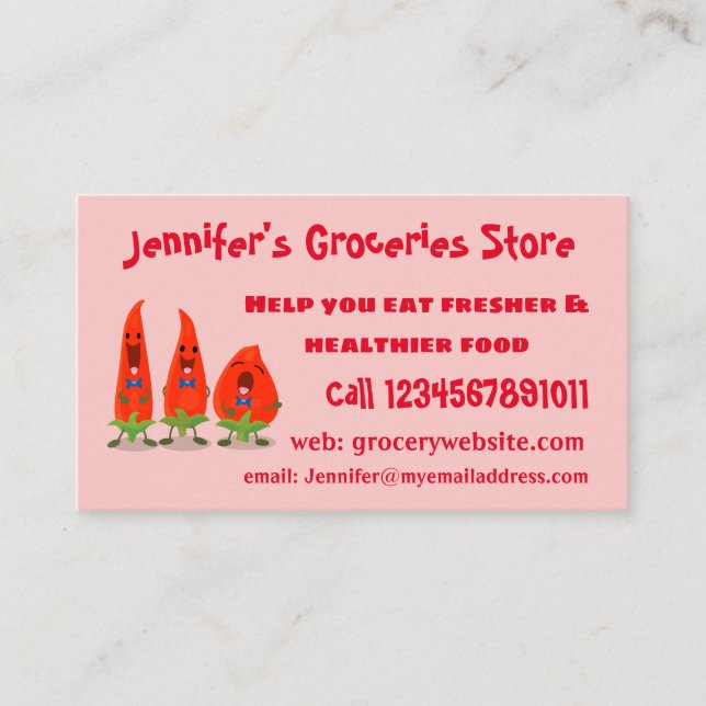 Cute singing chilli peppers cartoon illustration business card (Front)