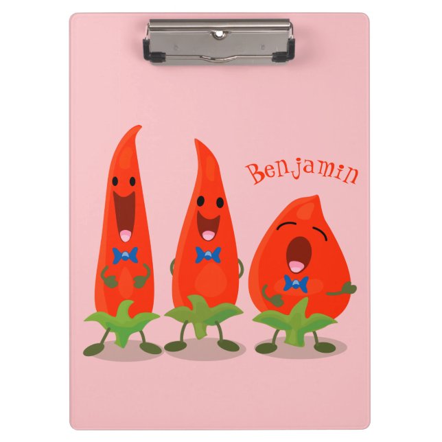 Cute singing chilli peppers cartoon illustration clipboard (Front)