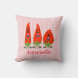 Cute singing chilli peppers cartoon illustration cushion