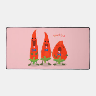 Cute singing chilli peppers cartoon illustration desk mat