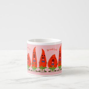 Cute singing chilli peppers cartoon illustration espresso cup