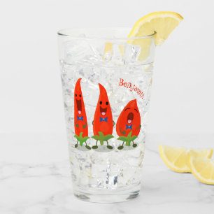 Cute singing chilli peppers cartoon illustration glass
