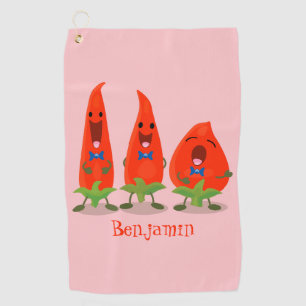 Cute singing chilli peppers cartoon illustration golf towel