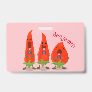 Cute singing chilli peppers cartoon illustration ID badge