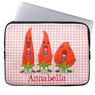 Cute singing chilli peppers cartoon illustration laptop sleeve