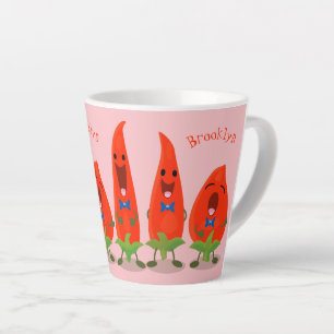 Cute singing chilli peppers cartoon illustration latte mug