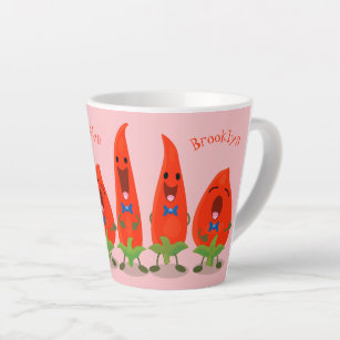 Cute singing chilli peppers cartoon illustration latte mug