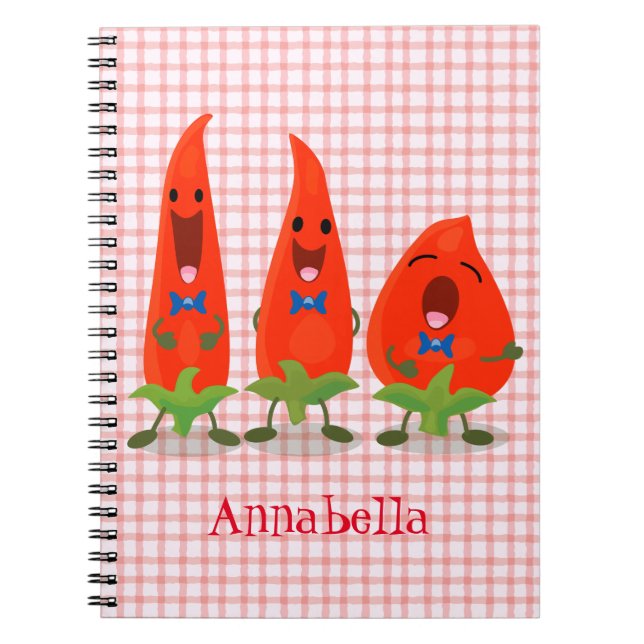 Cute singing chilli peppers cartoon illustration notebook (Front)
