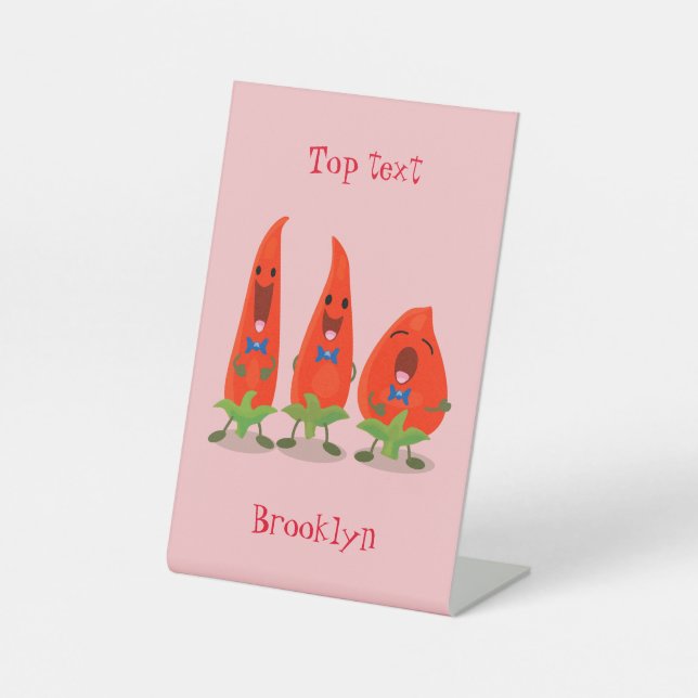 Cute singing chilli peppers cartoon illustration pedestal sign (Front)