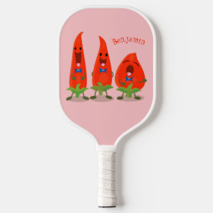 Cute singing chilli peppers cartoon illustration pickleball paddle