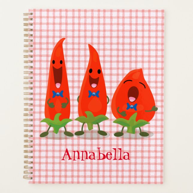 Cute singing chilli peppers cartoon illustration planner (Front)
