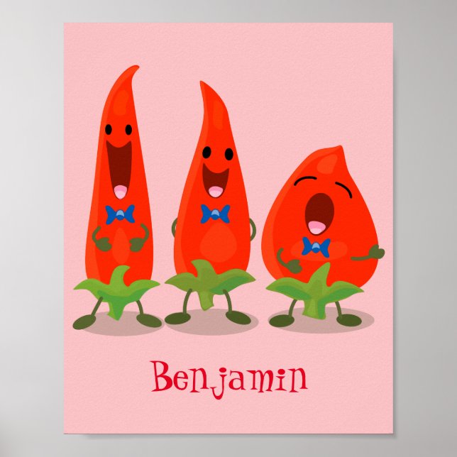 Cute singing chilli peppers cartoon illustration poster (Front)