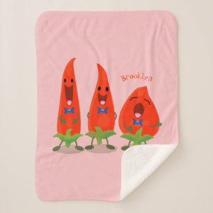 Cute singing chilli peppers cartoon illustration sherpa blanket