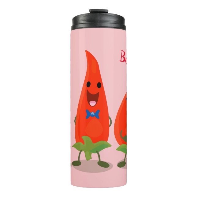 Cute singing chilli peppers cartoon illustration thermal tumbler (Front)