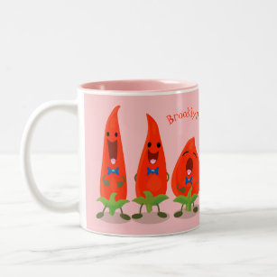 Cute singing chilli peppers cartoon illustration Two-Tone coffee mug