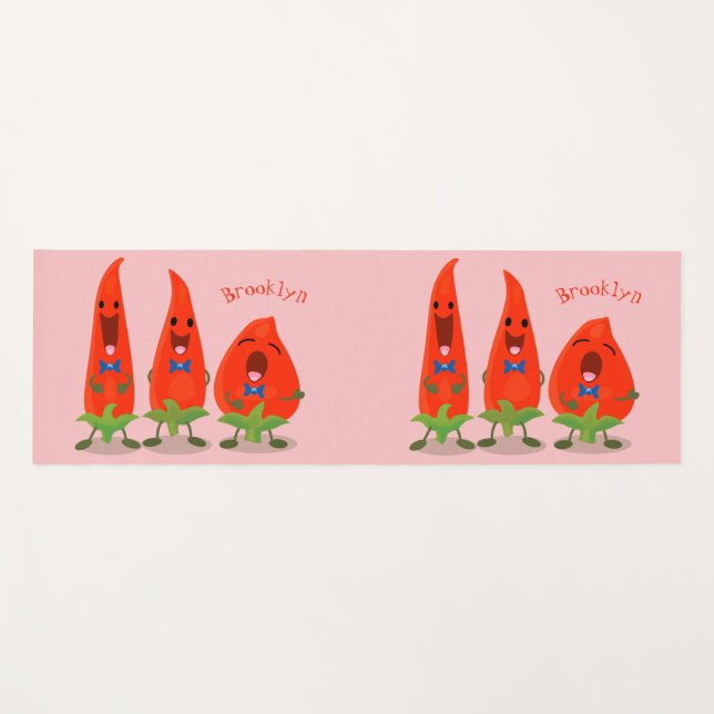 Cute singing chilli peppers cartoon illustration yoga mat (Front (Horizontal))
