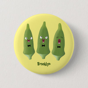 Cute singing okra vegetable cartoon 6 cm round badge
