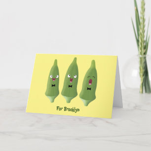 Cute singing okra vegetable cartoon card