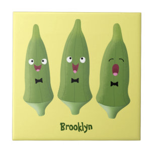 Cute singing okra vegetable cartoon ceramic tile