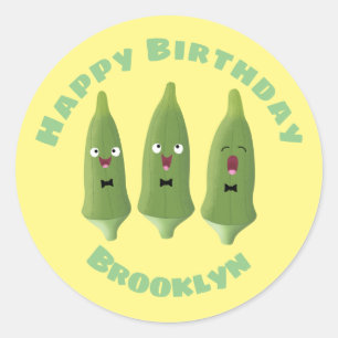 Cute singing okra vegetable cartoon  classic round sticker