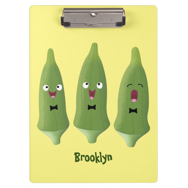 Cute singing okra vegetable cartoon clipboard (Front)