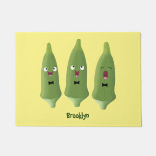 Cute singing okra vegetable cartoon doormat