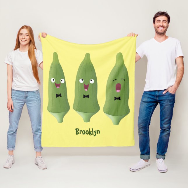 Cute singing okra vegetable cartoon fleece blanket (In Situ)