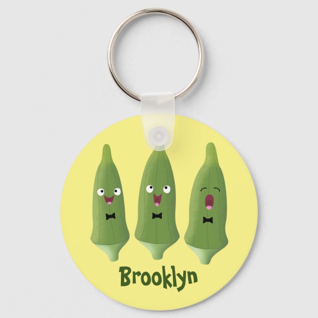 Cute singing okra vegetable cartoon key ring (Front)