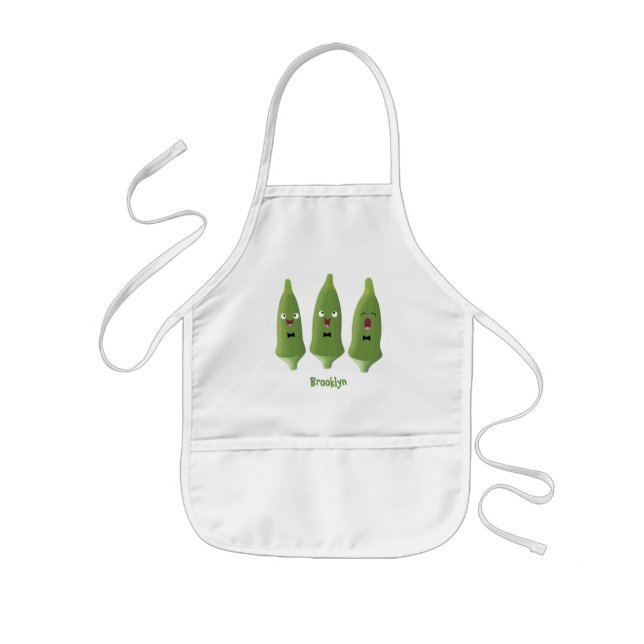 Cute singing okra vegetable cartoon kids apron (Front)