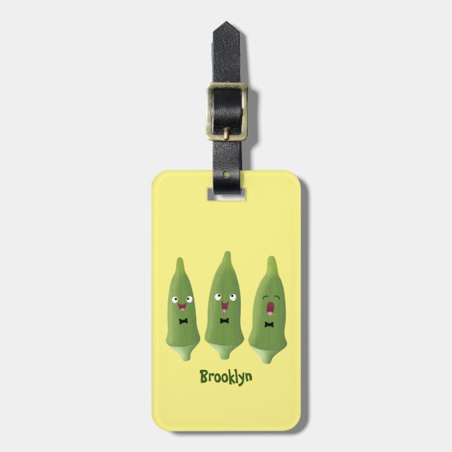 Cute singing okra vegetable cartoon luggage tag (Front Vertical)