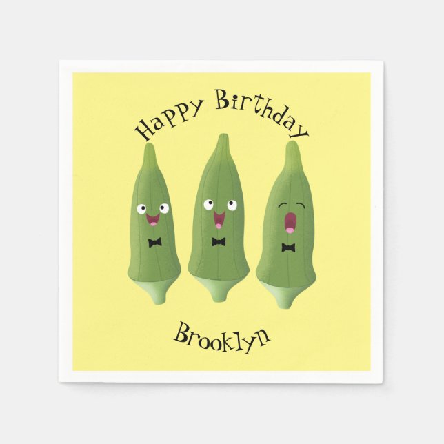Cute singing okra vegetable cartoon napkin (Front)