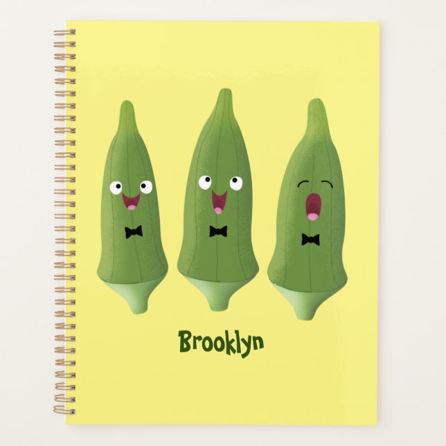 Cute singing okra vegetable cartoon planner (Front)